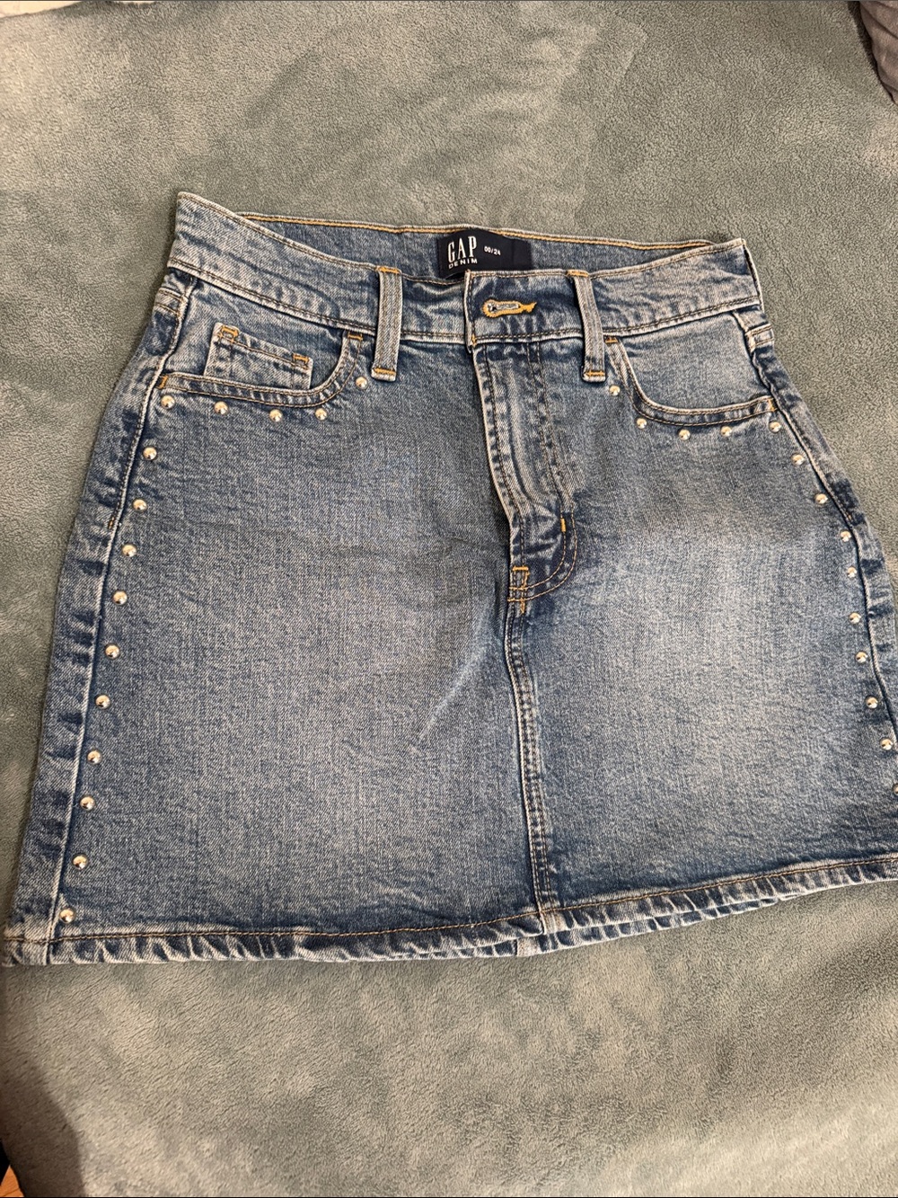 GAP Light Blue Denim Mini Skirt with Stud Accents